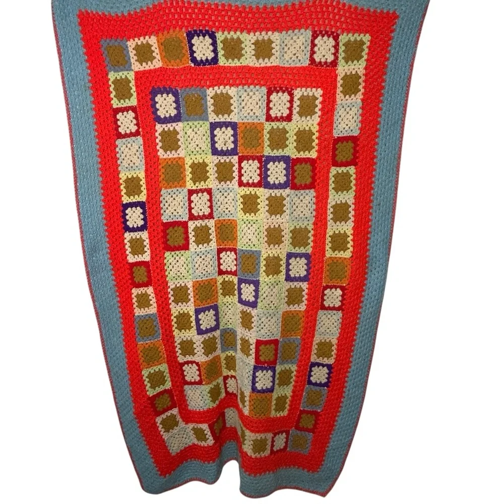Vintage Colorful Granny Square Crochet Afghan Throw Blanket Multicolor 67 x 42